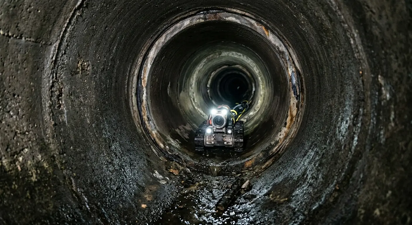Robotic sewer camera inspecting pipe interior for Sewer Line Repair in Mendon